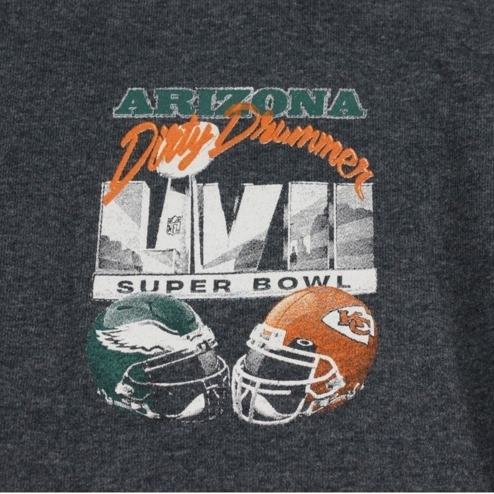 Super Bowl LVII Shirt Mens Medium Gray Long Sleeve Eagles Chiefs Dirty Drummer - Picture 3 of 9
